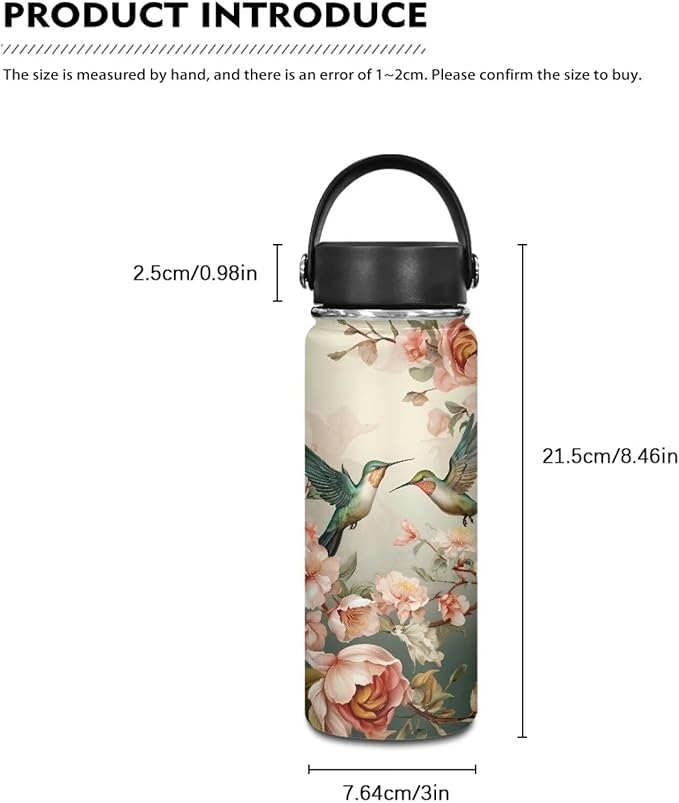 Hummingbird Insulated Water Bottle for Women Stainless Steel Water Bottle 18 Oz Vacuum Flask Sports Water Bottle Travel Cup Coffee Mug