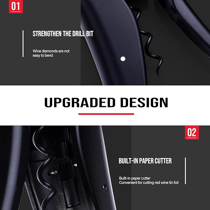 Vertical Lever Corkscrew with Non-Stick Worm, Compact Rabbit Wine Opener Wine Bottle Opener with built-in Foil Cutter