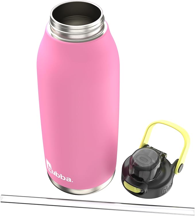 Bubba Radiant Stainless-Steel Pop-Up Straw, 40oz Water Bottle, Medium, Rubberized Azalea