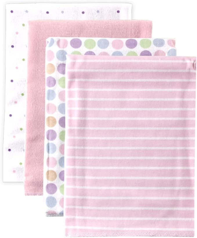 Luvable Friends Unisex Baby Cotton Flannel Receiving Blankets, Pink Stripe 4-Pack, One Size
