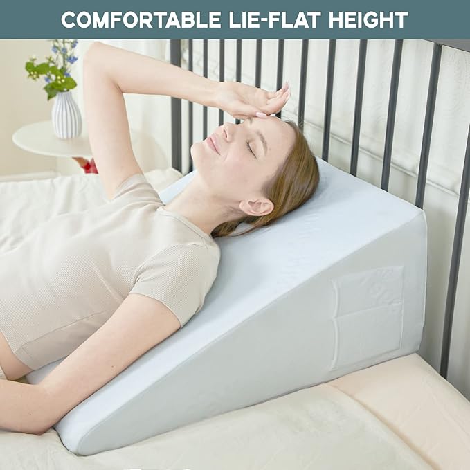 Bed Wedge Pillow, 8" 24" 24" Triangle Pillow Wedge, Cooling Memory Foam Top, Elevated Support Wedge Pillow for Relieving Acid Reflux, Heartburn, Snoring and GERD