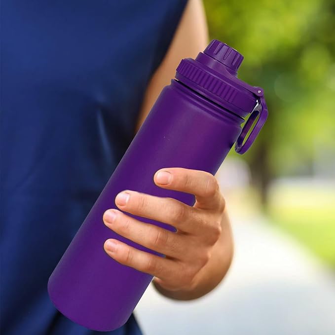 22oz Insulated Water Bottle ,Stainless Steel Sports Water Cup Flask with 2 Lids, Wide Mouth Travel Thermal Mug,Outdoor Sports Bottle(Purple)