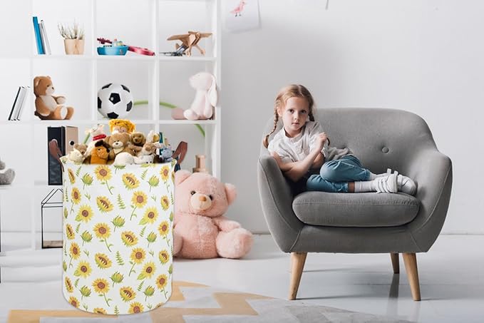 Girls Laundry Hamper,Sunflower Laundry Basket Collapsible Girls Storage Baskets for Home Decor,Office,Toy Organizer,(Sunflower)