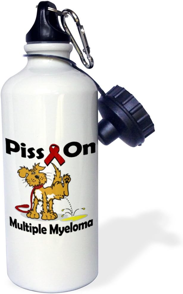 3dRose "Piss On Multiple Myeloma Awareness Ribbon Cause Design" Sports Water Bottle, 21 oz, White
