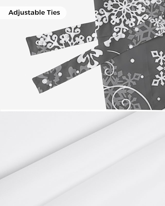 Christmas Blackout Tie Up Valance Curtains for Kitchen Windows Grey White Snowflakes Pattern Window Toppers Balloon Shades for Living Room/Bathroom/Bedroom,1 Panel, 60" X 18", Winter