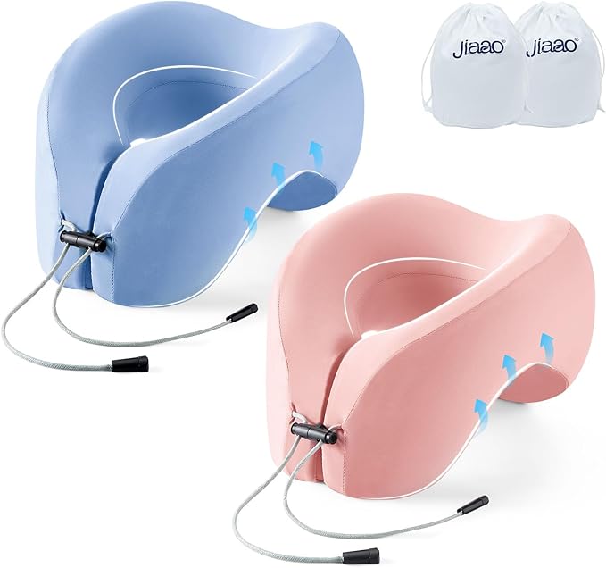 2-in-1 Travel Pillow, 2 Pack Upgraded Airplane Pillow with Storage Bag, Face Down Pillow Relax Arms, Adjustable U Shape Memory Foam Neck Pillow for Airplane, Car, Train, Bus and Home Use