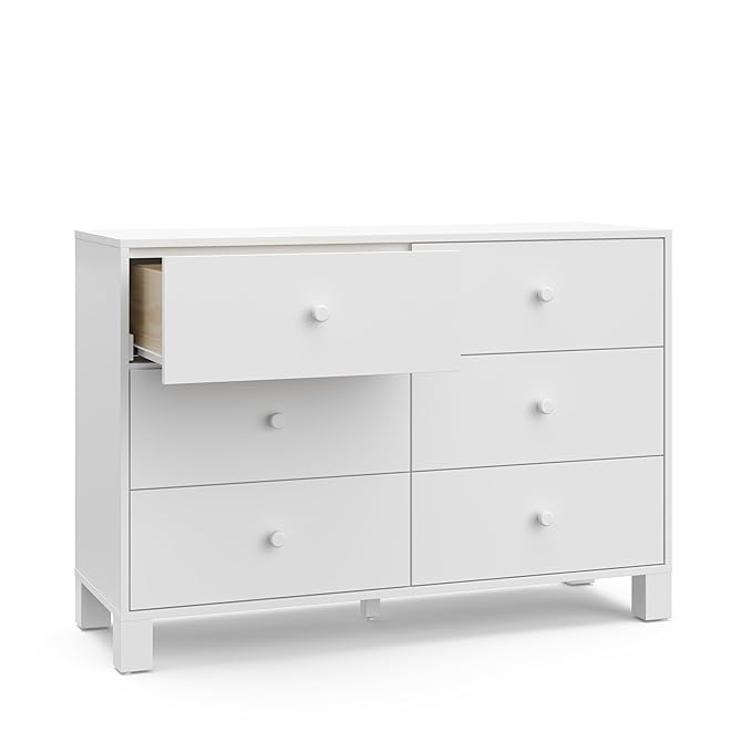 Storkcraft California 6-Drawer Double Dresser (White) - GREENGUARD Gold Certified, Interlocking Drawer System, Dresser Drawer Organizer for Kids Bedroom