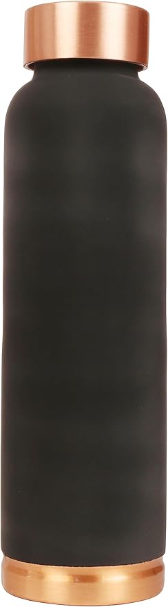 Pure Copper Water Bottle - Handcrafted - Ayurveda Health Benefits - 33 OZ - Leak proof - Easy to carry for Sports, Fitness, Yoga, School - Jet Black Matte Finish Vintage Enamel.