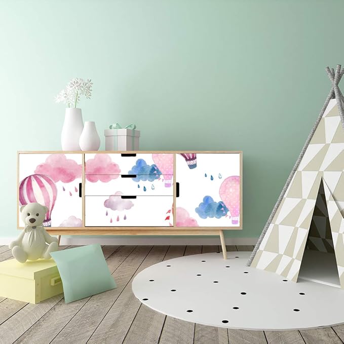 Removable 15.8 x 98.4inch Rainbow 3D Hot Air Ballon and Clouds Wall Decals DIY Wallpaper Wall Stickers Murals Decor for Kids Babys Girls Bedroom Teens Nursery Living Room Door Desk Decoration (Ballon)