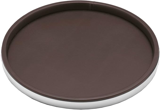Kraftware Leatherette Tray, 14", Brown with Polished Chrome