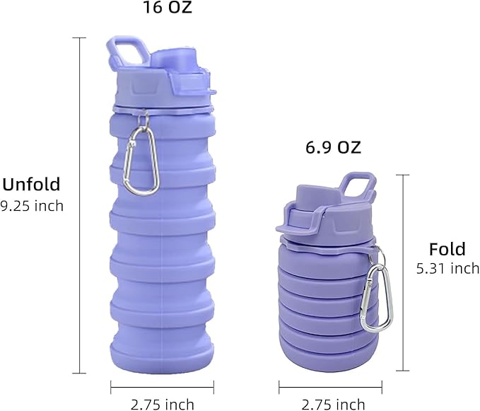 Collapsible Water Bottle, Foldable Cup,500Ml Collapsible Sport Water Bottle Bpa Reusable Travel Water Bottles For Hiking Biking Running Outdoor Gym (Gray(B)+Purple(B))
