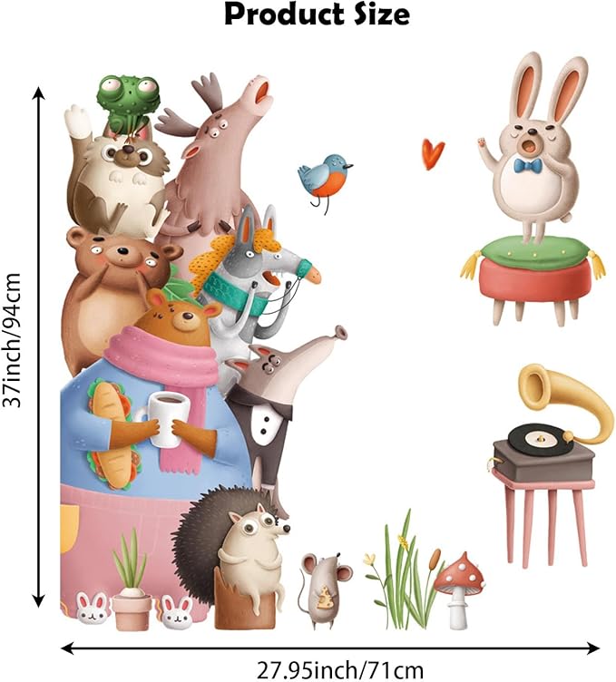 Cartoon Animals Wall Stickers Animal Stack High Concert Wall Decals for Baby Boy Girl Room Decor Decals Peel and Stick Airplanes Kids Wall Stickers Bear Wall Decals for Nursery Decor
