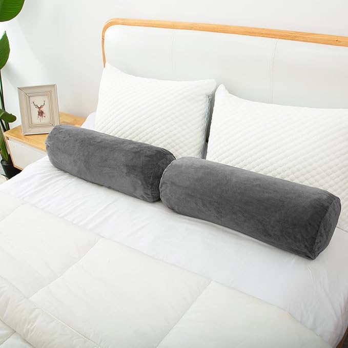 Body Pillow, Memory Foam Body Pillows for Adults Sleeping, Decorative Bolster Pillow for Bed & Couch, Long Cylinder Tube Round Pillow, 24x7.87 Inches, Set of 2 (Light Grey)