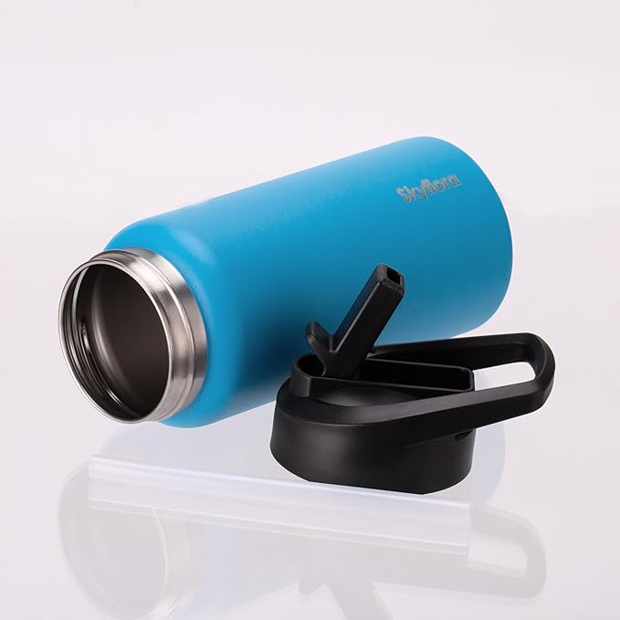 Kids Water Bottle with Straw, 16oz Cute Water Bottle, Single Wall 18/8 Stainless Steel, Dishwasher Safe & Leakproof, Reusable Gift for Girls Boys to School Sports Travel Camping, Blue