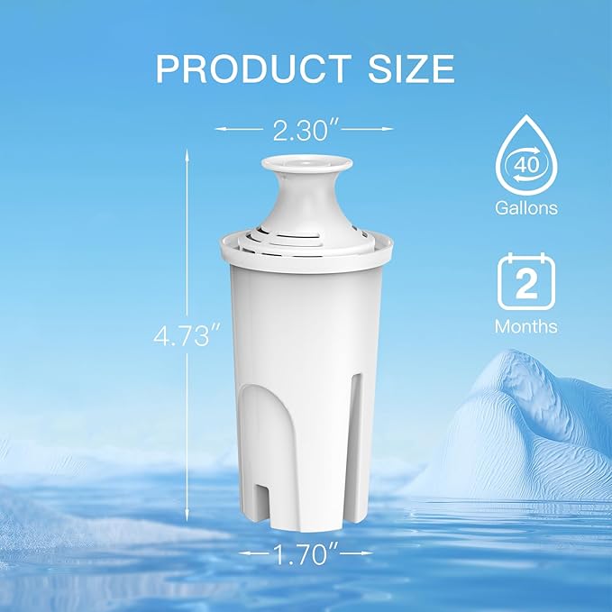 NSF Certified Pitcher Water Filter, Replacement for Brita® Filters, Pitchers, Dispensers, Brita® Classic OB03, Mavea® 107007, 35557, and More (Pack of 2)