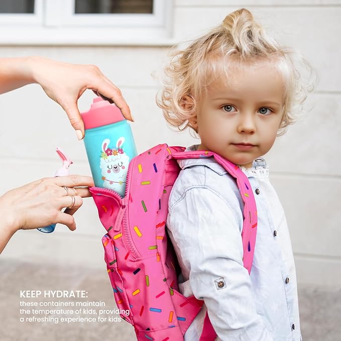 Llama Water Bottle - Kids Water Bottle with Straw Lid - 12 Oz Insulated Stainless Steel Water Bottles for Toddlers Kid Girls - Travel Cup for School Sports