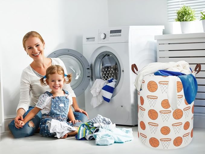 Kids Laundry Hamper,Canvas Basketball Laundry Basket Collapsible Boys Storage Baskets for Home,Office,Toy Organizer,Home Decor(basketball)