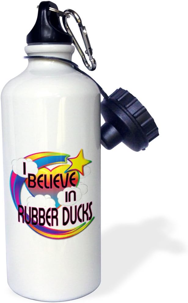 3dRose Rubber Ducks Cute Believer Design-Sports Water Bottle, 21oz , Multicolored