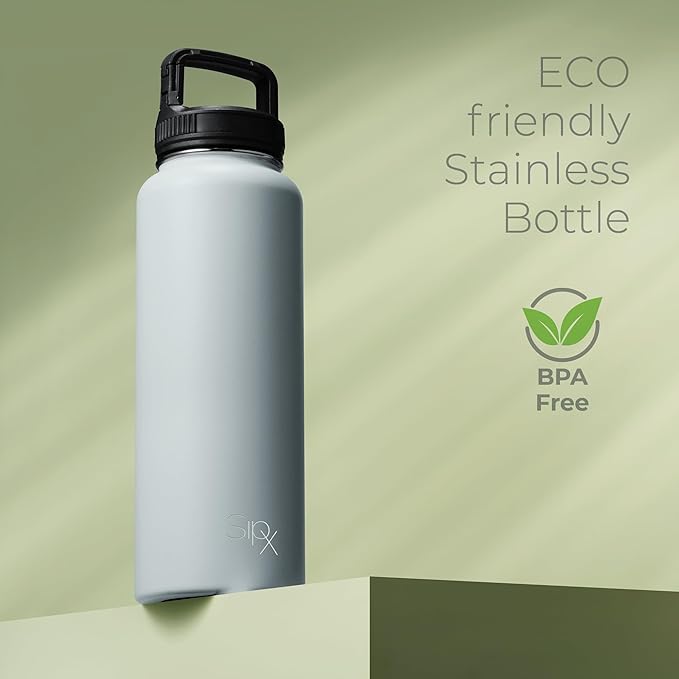 SipX™ Triple-Insulated Stainless Steel Water Bottle 40oz. With 3 Lids, BPA-Free Reusable Insulated Water Bottle Keeps Cold 24 Hours, Metal Water Bottle Made Of Sustainable Material For Hiking & Biking
