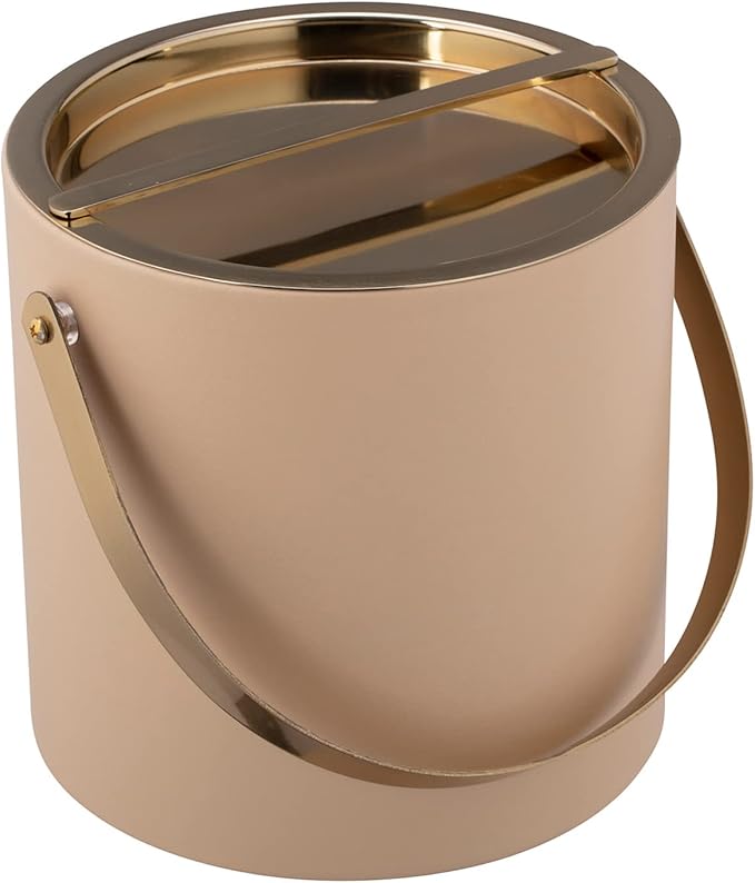 Kraftware Polished Gold Arch Handle & Bridge Cover: Beige Milan 3qt Ice Bucket, 3 quarts
