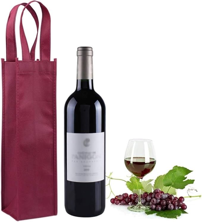 Sdootjewelry Wine Gift Bag, Single Wine Bags 24 Packs, Wine Bags for Wine Bottles Gifts, Non-woven Wine Gift Bags with Handles, Dark Red