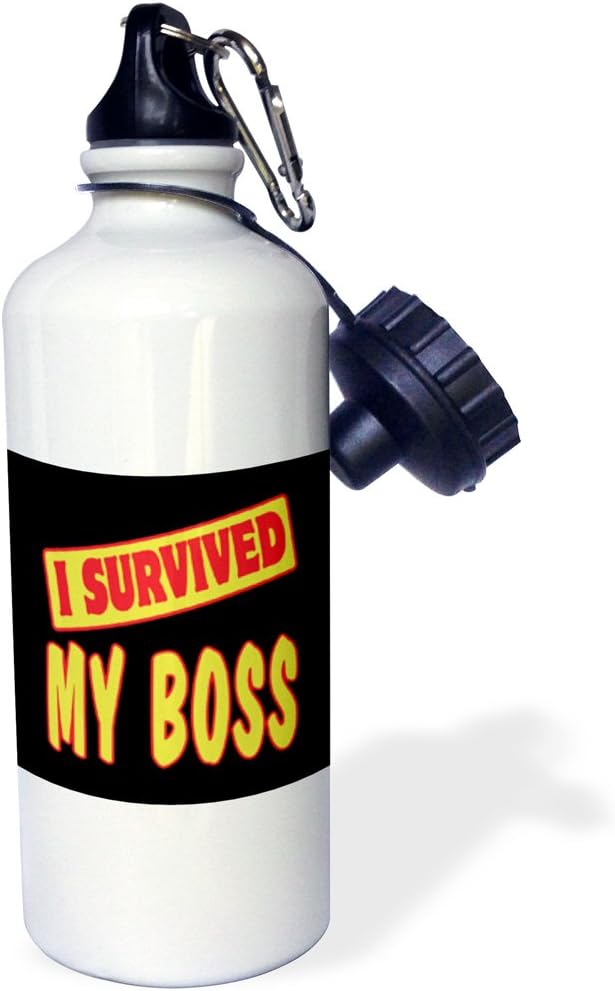 3dRose "I Survived My Boss Survial Pride And Humor Design" Sports Water Bottle, 21 oz, White