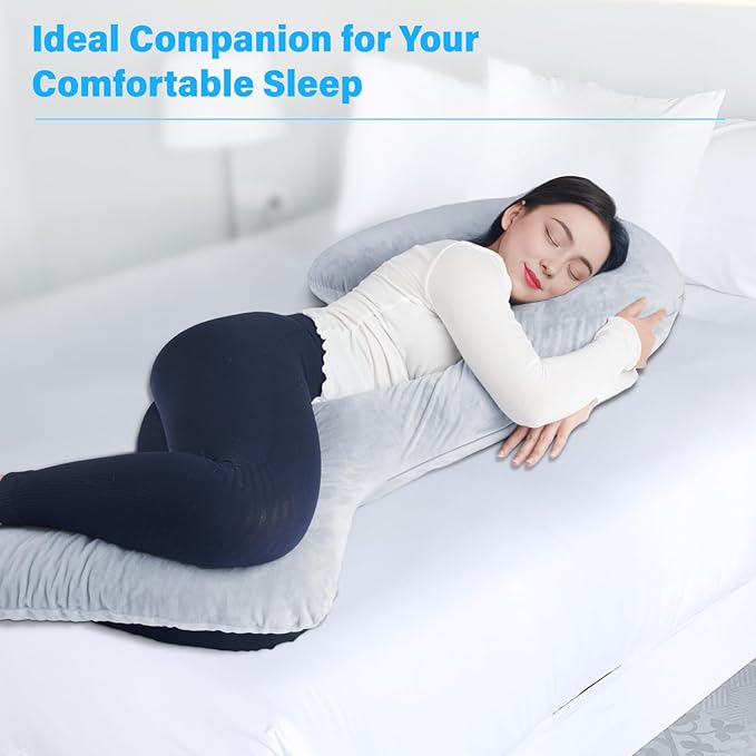 Swan Body Pillow with Cover, 71 Inches King Size Memory Foam Full Body Pillow for Side Sleeper, Long Pregnancy Pillow with Contour Support for Back, Knee, Leg Relief - King Size Grey