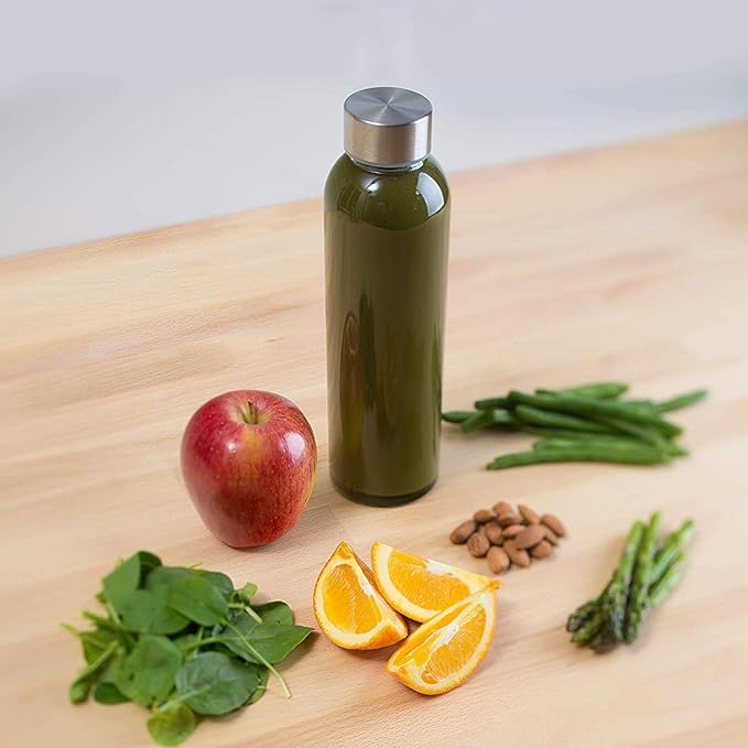 Encheng Glass Water Bottles, Glass Beverage Bottles 16oz,Drinking Bottles With Leakproof Stainless Steel Cap 500ml,Reusable Juice Bottles Beverage Drinkware,To Go Travel Bottles For Drink,Sauce 8Pack