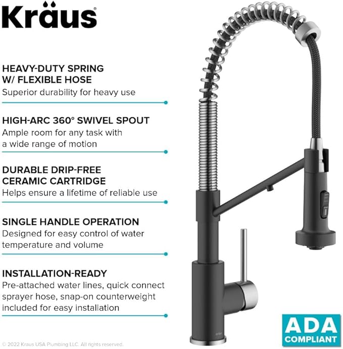 KRAUS Bolden 2-in-1 Commercial Style Pull-Down Single Handle Water Filter Kitchen Faucet for Reverse Osmosis or Water Filtration System in Spot-Free Stainless Steel/Matte Black, KFF-1610SFSMB