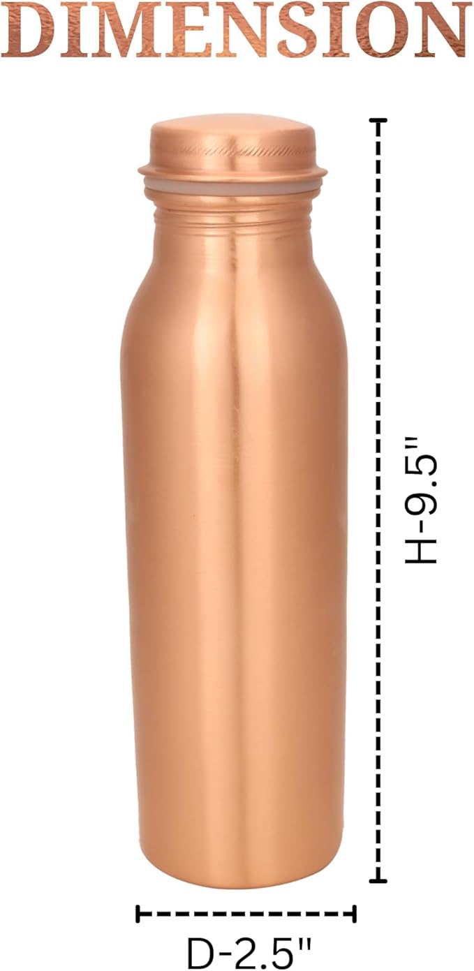 RAJRANG BRINGING RAJASTHAN TO YOU Modern Copper Water Bottle 16 oz Solid Vessel Ayurveda Health Pitcher Leak Proof Design Bottles for Sport Fitness Yoga