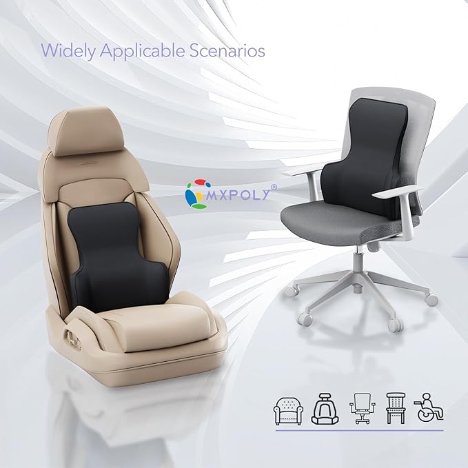 Back Support for Office Chair - Ergonomic Memory Foam Lumbar Pillow and Back Pillow for Back Pain Relief, Ideal Lumbar Support Pillow for Office Chair and Car, Black Back Support Pillow