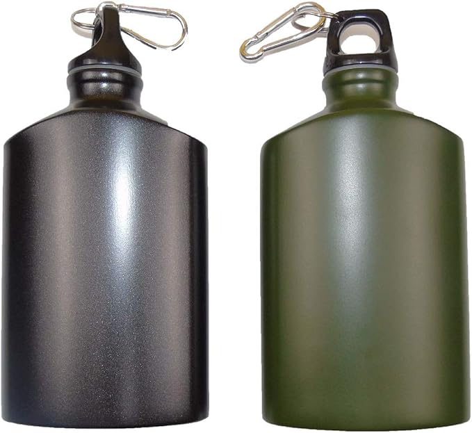 Military Canteen Water Bottle Aluminum - for Travel Camping Hiking Outdoor Recreation, with Hook Portable BPA Free, 18oz Black
