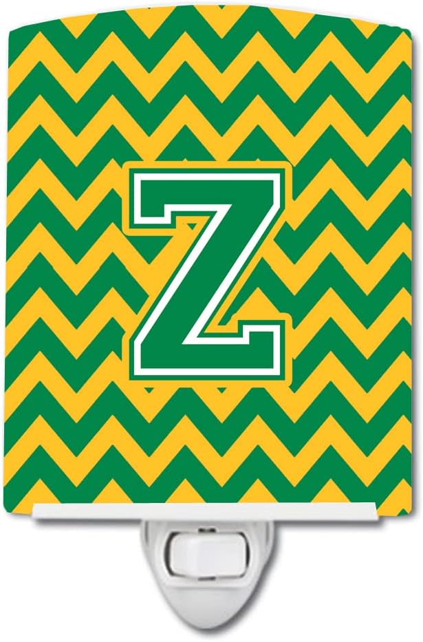 Caroline's Treasures CJ1059-ZCNL Letter Z Chevron Green and Gold Ceramic Night Light Compact, UL-Certified, Ideal for Bedroom, Bathroom, Nursery, Hallway, Kitchen, 6x4x3, Multicolor