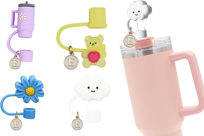 4PCS Name Letter Charm Straw Cap Set for Stanley20/30OZ Name Tag for Tumbler Stanley 40 oz tumbler with handle Tumbler Straw Supply (E)