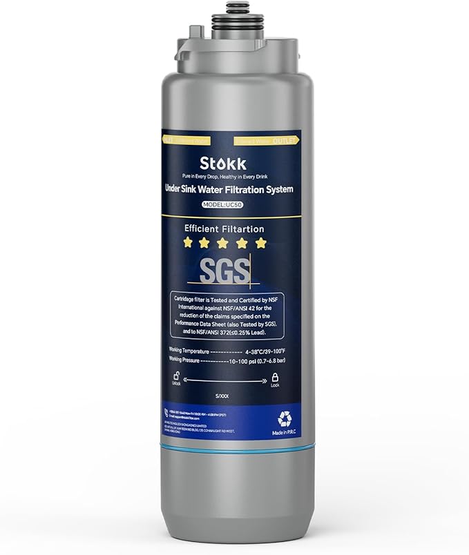 Stokk RUC50-G Replacement Filter Cartridge for UC50 Series Under Sink Water Filter, Reduces Lead, Chlorine, Bad Taste & Odor, NSF/ANSI 372& 42& 53 Certified, 26K Gallons High Capacity