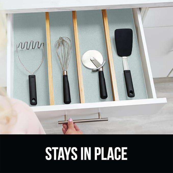 Gorilla Grip powerGRIP Drawer Shelf and Cabinet Liner, Thick Strong Hold, Non-Adhesive Liners Protect Kitchen Cabinets and Cupboard, Bathroom Drawers, Easy Install, Breathable Mat, 20" x10', Spa Blue