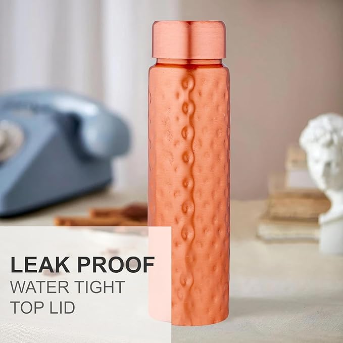 NORMAN JR Copper Water Bottle 400ml - Gift Box of 3, Slim Hammered, an Ayurvedic vessel made from pure copper - helps you drink more water, with many health benefits