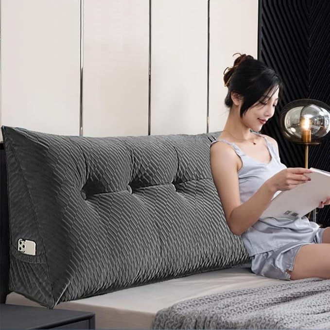 Gradient Velvet Triangular Wedge Pillow, Removable Cover Headboard Pillow for Daybed, Backrest Positioning Support Pillow Cushion Resting Reading Relaxing (Blue, Queen(59 * 20 * 8in))