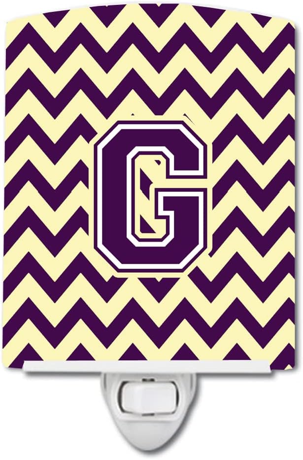 Caroline's Treasures CJ1058-GCNL Letter G Chevron Purple and Gold Ceramic Night Light Compact, UL-Certified, Ideal for Bedroom, Bathroom, Nursery, Hallway, Kitchen, 6x4x3, Multicolor
