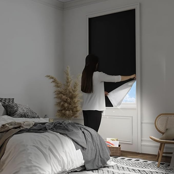 Portable 100% Blackout Shades - Easy Install, No Drill Curtains for Bedroom, Nursery, and Travel (Black, 59" x 118")