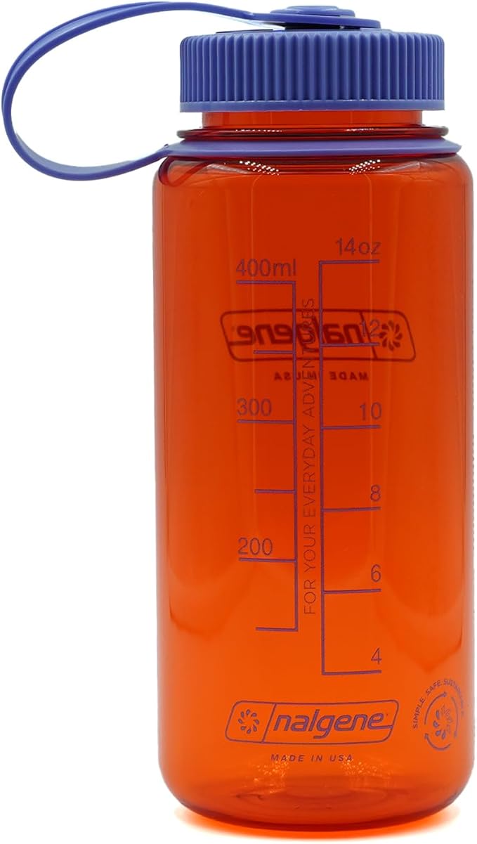 Nalgene Water Bottle - Lightweight Sustain Tritan BPA-Free Shatterproof Bottle for Backpacking, Hiking, Gym, 16 OZ, Wide Mouth, Marmalade Orange