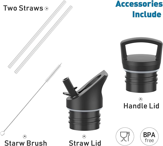 Stainless Steel Double Wall Water Bottles 20oz, Vacuum Insulated Bottle With Straw Lid, Insulated Water Bottle Keeps Water Cold for 24 Hours, Hot for 12 Hours, Hiking, Sports