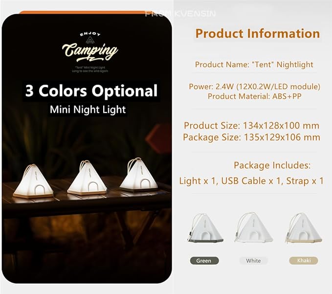 Portable Tent Night Light, with Lanyard for Easy Hanging, USB Rechargeable LED Desk Lamp with 6 Modes Adjustable, Camping Mini Nightlight, Bedroom Bedside Lamp with Timing Function