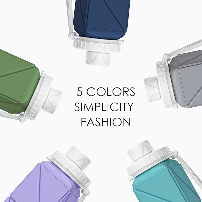 Collapsible Water Bottles 20.7oz Leakproof with Straw Lid Food-Grade BPA-Free Silicone Travel Foldable Water Bottles for Sports Office Gym Hiking Driving 610ML (Type1 Army Green)