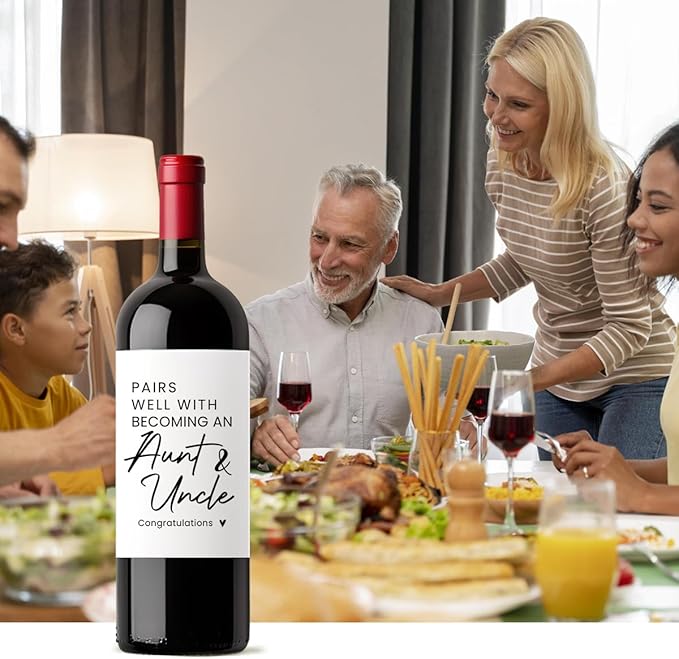 8 Pcs Pregnancy Baby Announcement Wine Labels, Funny Pregnancy Baby Announcement Gifts for Aunt And Uncle Wine Bottle Stickers Labels, Pairs Well With Becoming An Aunt And Uncle Wine Labels