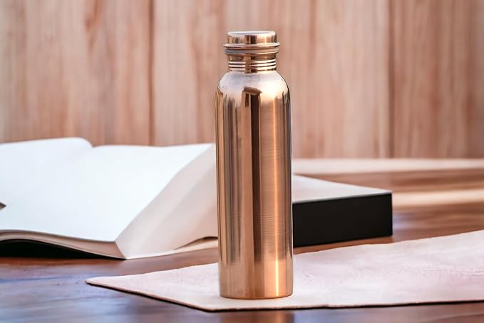 Pure Copper Water Bottle (34oz/1000ml) 100% Pure Handmade Ayurvedic Pure Copper Vessel for Drinking Water Heavy Duty & Leak-proof With Carrying Canvas Bag