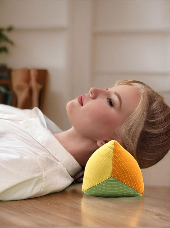 Buckwheat Pillow for Sleeping, Adjustable Firm Support Neck Roll Pillow, Cervical Pillow for Back Sleepers, Cylinder Buckwheat Hull Pillow, Patchwork Orange Yellow Green Pillowcase,16x5