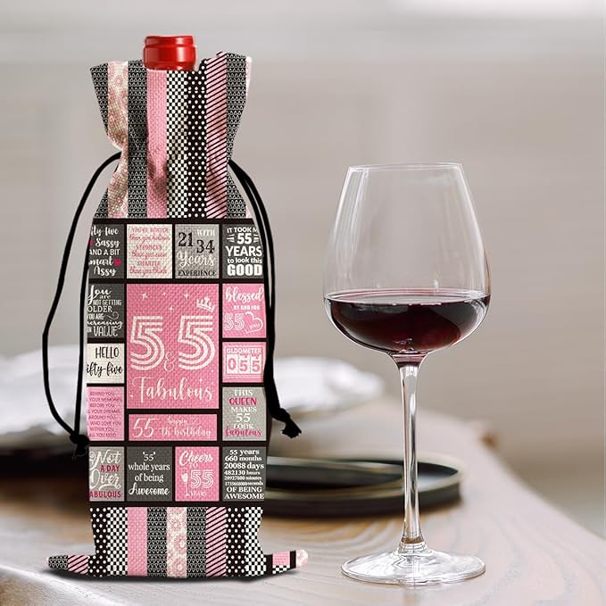 Funny 55th Birthday Gift for Women Wine Bag, 55 Year Old Birthday Gifts for Women Men Wine Bags, Happy Anniversary 55th Birthday Party Decorations for Men Women Wine Bottle Bag