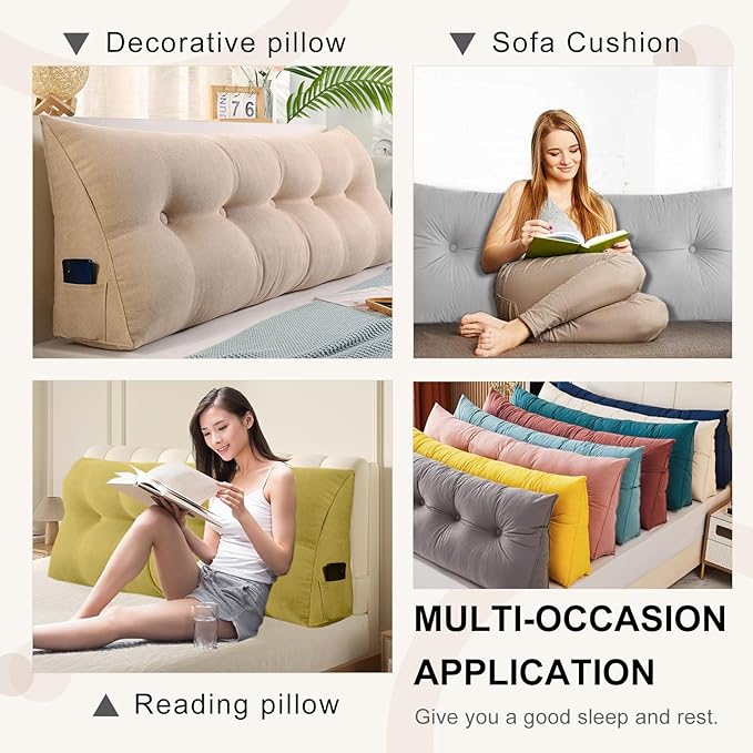 Large Triangular Headboard Pillows Long Backrest Positioning Support Bolster Cushion for Daybed Fluffy Quality Plush Body Wedge Pillow with Removable Cover(Dark grey-King-76x8x20in)