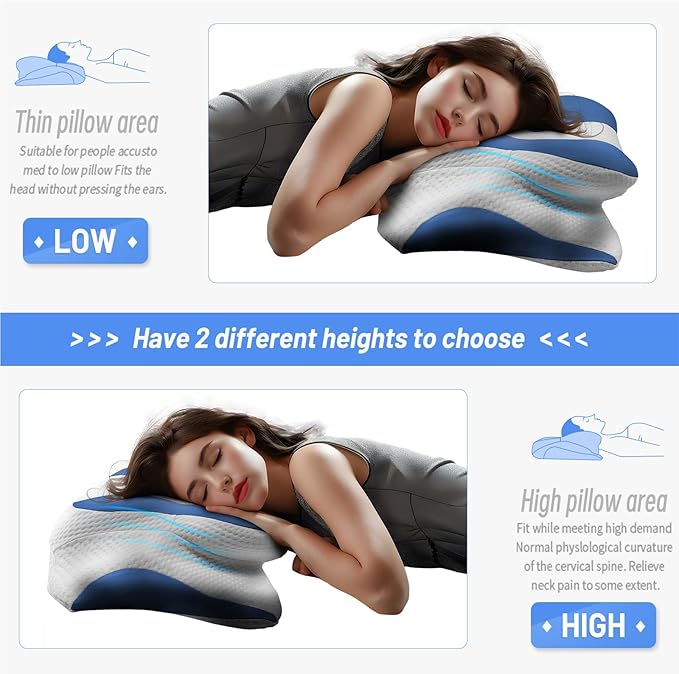 Memory Foam Cervical Pillow for Neck Pain,Ergonomic Memory Foam Pillow for Side,Back and Belly Sleepers with Breathable Pillowcase